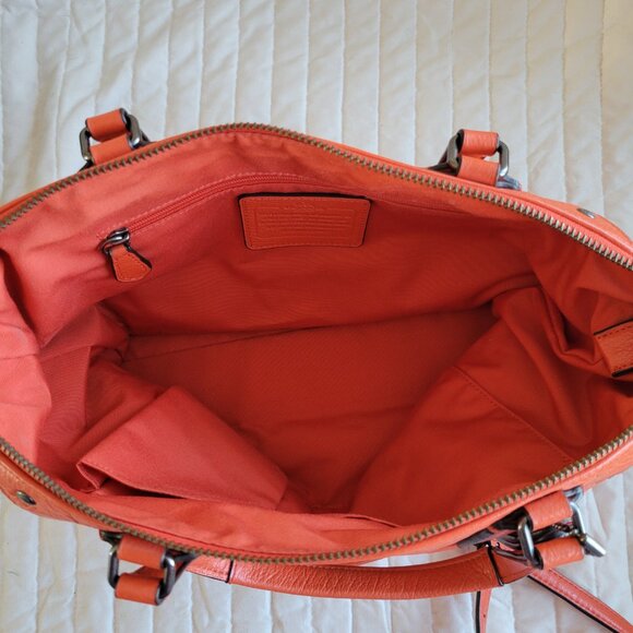 Coach Tangerine Orange Pebbled Leather Crossbody Satchel Purse - Picture 6 of 8